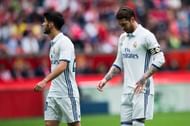 GIJON, SPAIN - APRIL 15:  Sergio Ramos of Real Madrid reacts during the La Liga match between Real Sporting de Gijon and Real Madrid at Estadio El Molinon on April 15, 2017 in Gijon, Spain.  (Photo by Juan Manuel Serrano Arce/Getty Images)